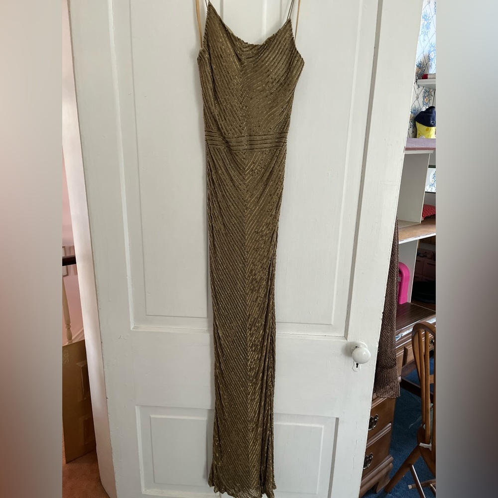 COPY - Slim fit, sequin pattered , evening-wear dress with sheer shawl wrap.